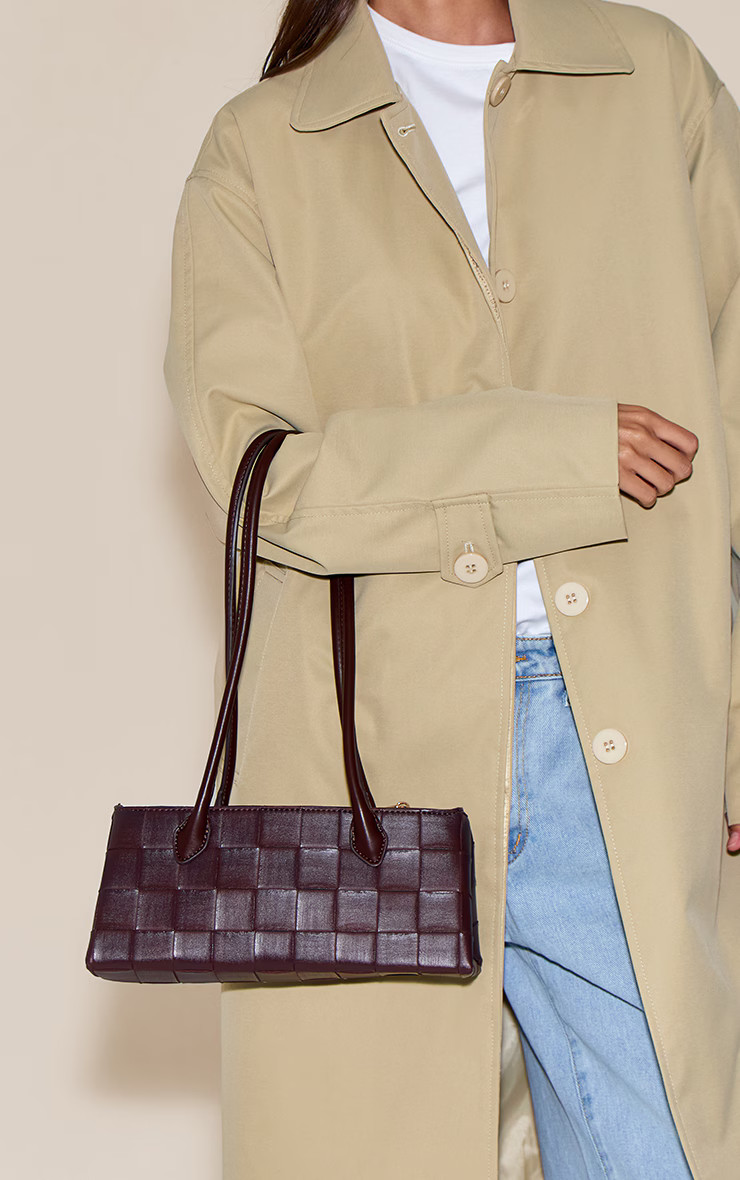 Chocolate Weave Elongated Handle Shoulder Bag | PrettyLittleThing US