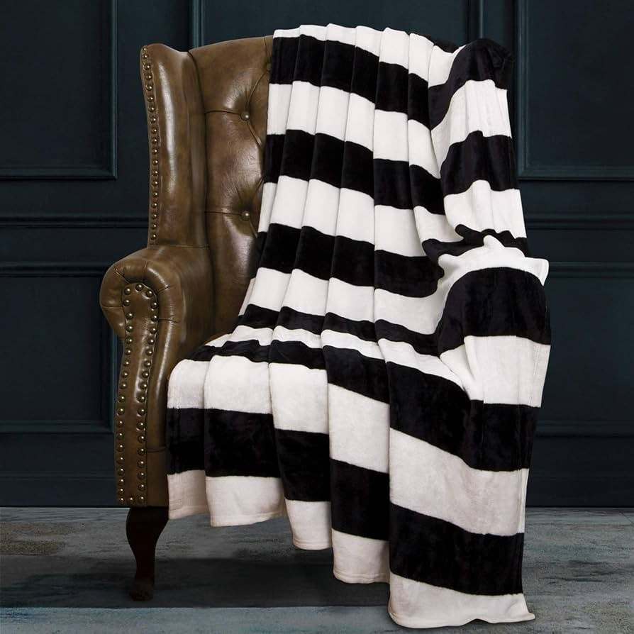NTBAY Flannel Throw Blanket, Super Soft with Black and White Stripe (51"x68") | Amazon (US)