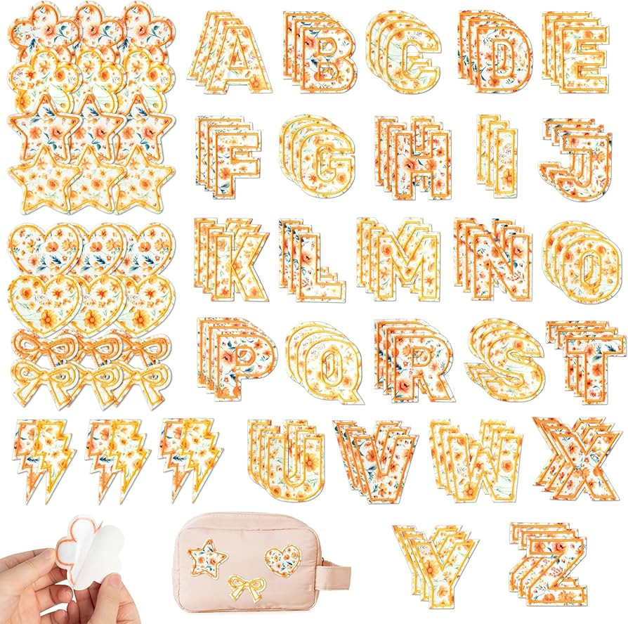 ANGOLIO Fall Self-Adhesive Letter Patches for Kids Bags, 108Pcs Autumn Orange Flowers A-Z Alphabe... | Amazon (US)