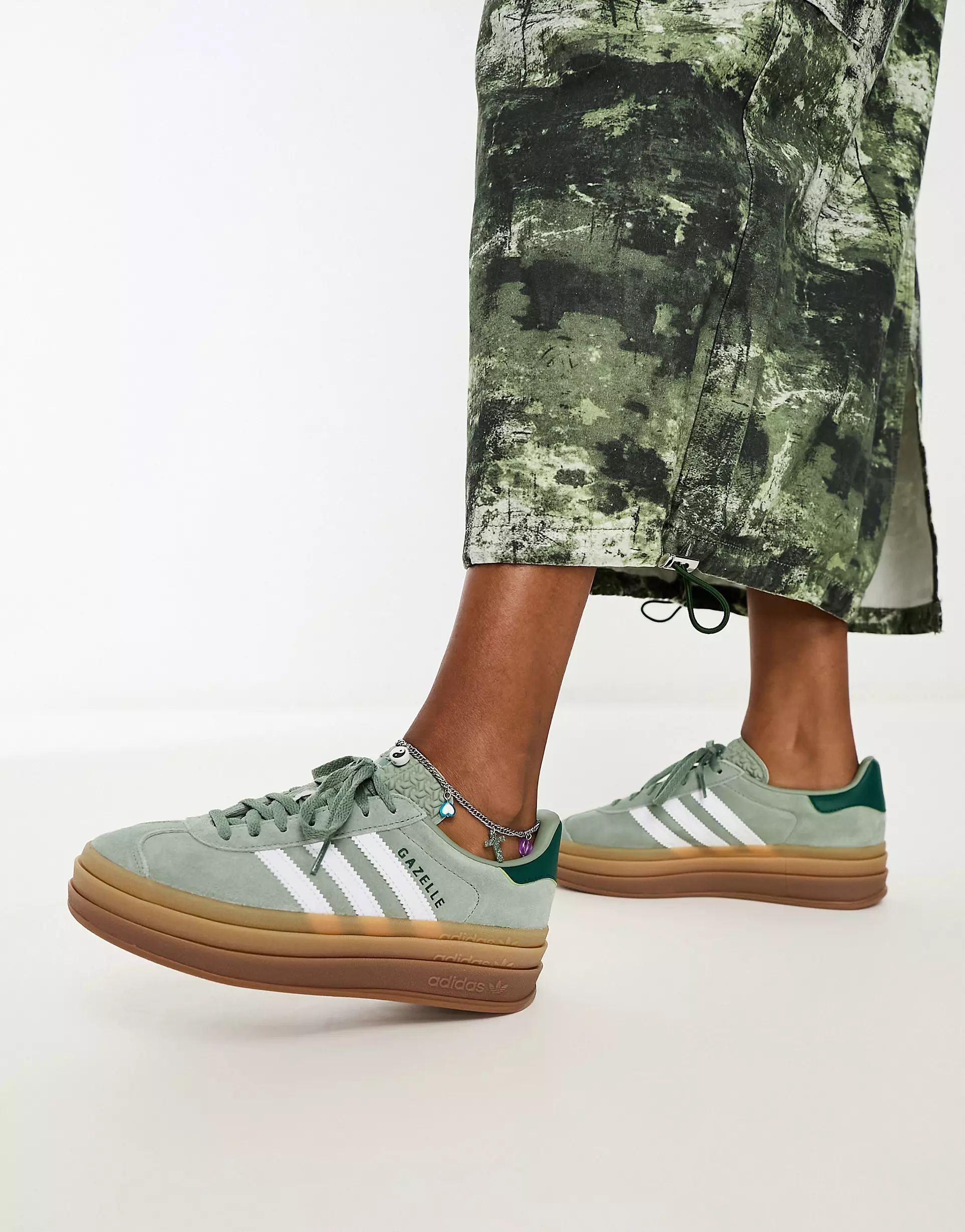 adidas Originals Gazelle Bold platform trainers in silver green with gum sole | ASOS (Global)