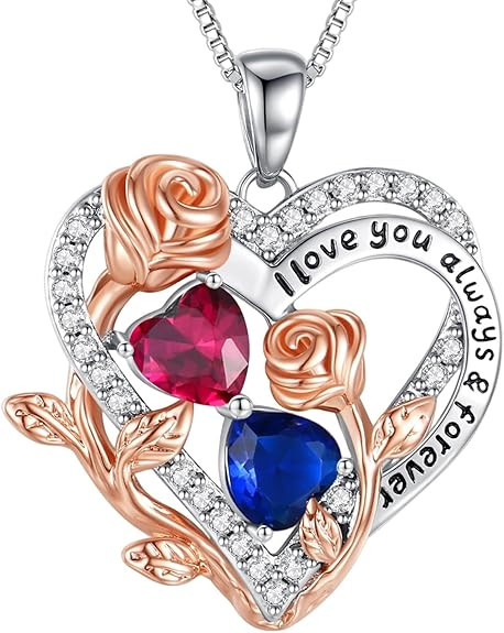 I Love You Birthstone Necklace, 925 Sterling Silver Heart Pendant with CZ Diamond Stones, Birthda... | Amazon (US)
