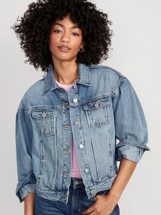 Tapered Puff-Sleeve Non-Stretch Jean Jacket for Women | Old Navy (US)