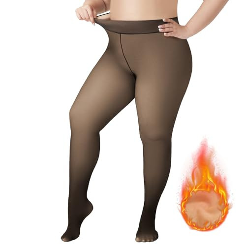 WiliW Plus Size Fleece Lined Tights for Women, Sheer Winter Warm High Waist Thermal Tights Fake Translucent(Ivory 3XL-4XL) | Amazon (US)