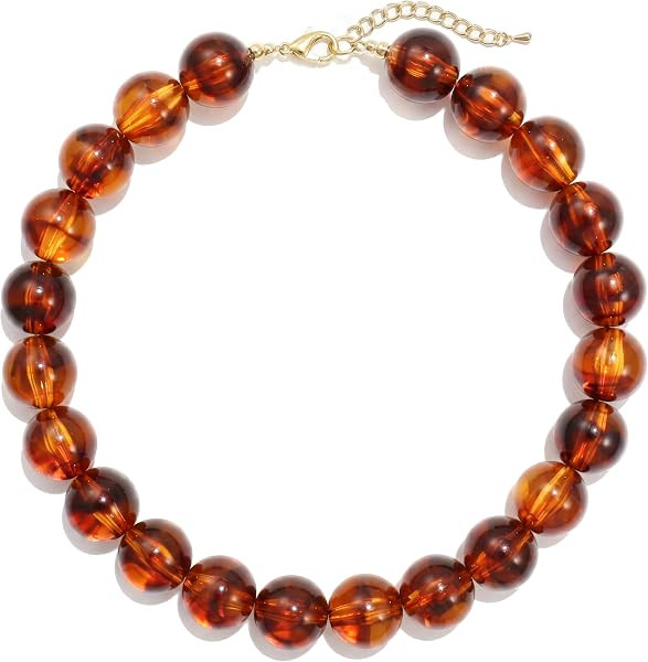 Colorful Chunky Beaded Necklace for Women, Acrylic Bead Statement Puff Ball Necklace, Cute Boho Y2K Choker Necklace for Gift Jewelry | Amazon (US)