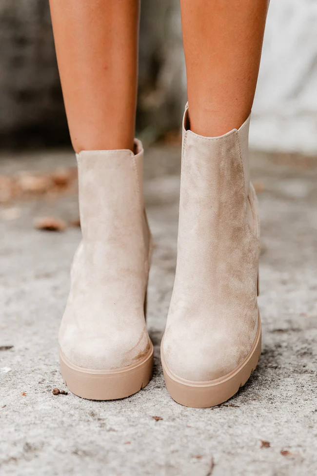 Barbara Beige Suede Platform Booties FINAL SALE | Pink Lily
