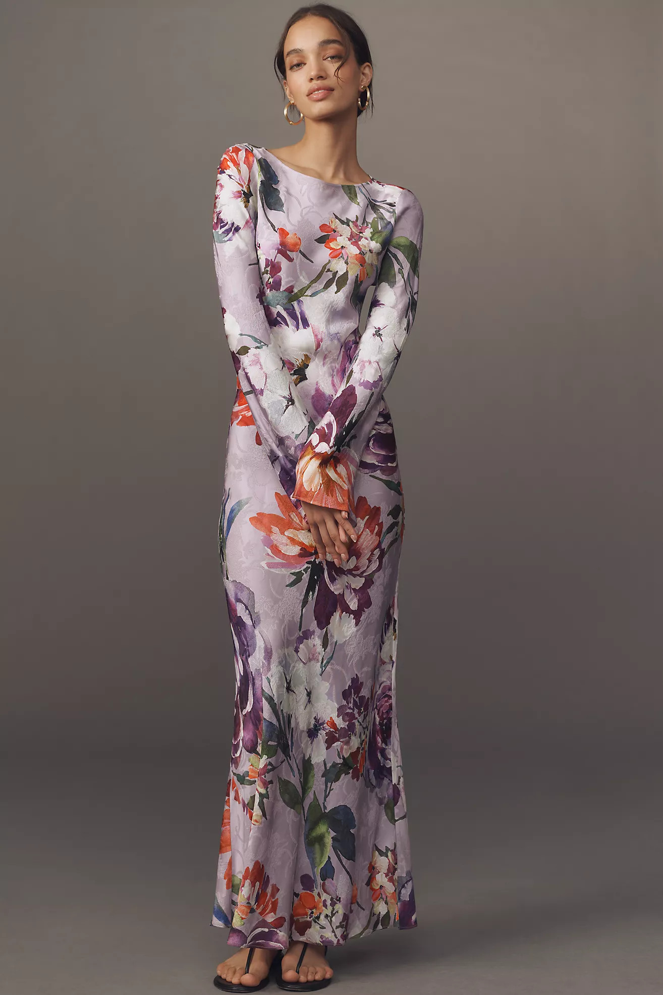 Kachel Long-Sleeve Printed Slip Maxi Dress | Anthropologie (US)
