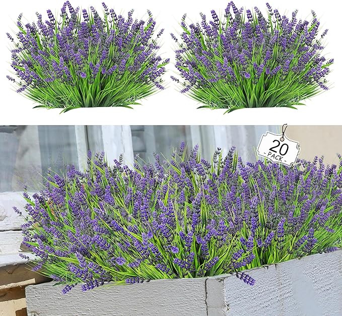 Artificial Fake Plants for Outdoor, 20 Bundles Fake Monkey Grass with Flowers, UV Resistant Plant... | Amazon (US)