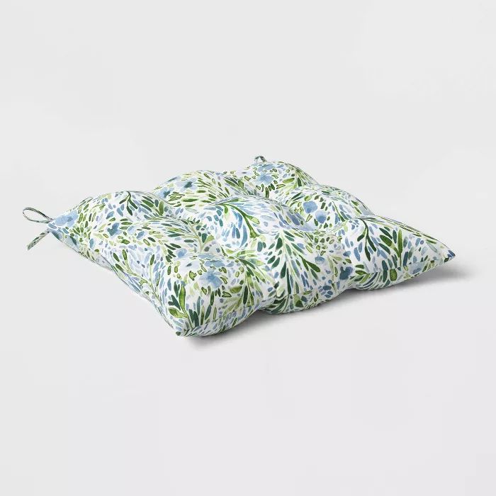 Tufted Sammamish Floral Outdoor Seat Cushion DuraSeason Fabric™ Blue - Threshold™ | Target