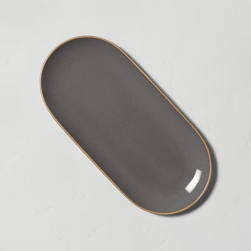 Stoneware Exposed Rim Oblong Serve Tray Gray - Hearth & Hand™ with Magnolia | Target