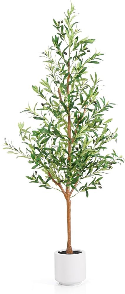 6FT Olive Trees Artificial Indoor, 6 FT Tall (72 Inches) Faux Olive Tree with White Planter, Faux... | Amazon (US)