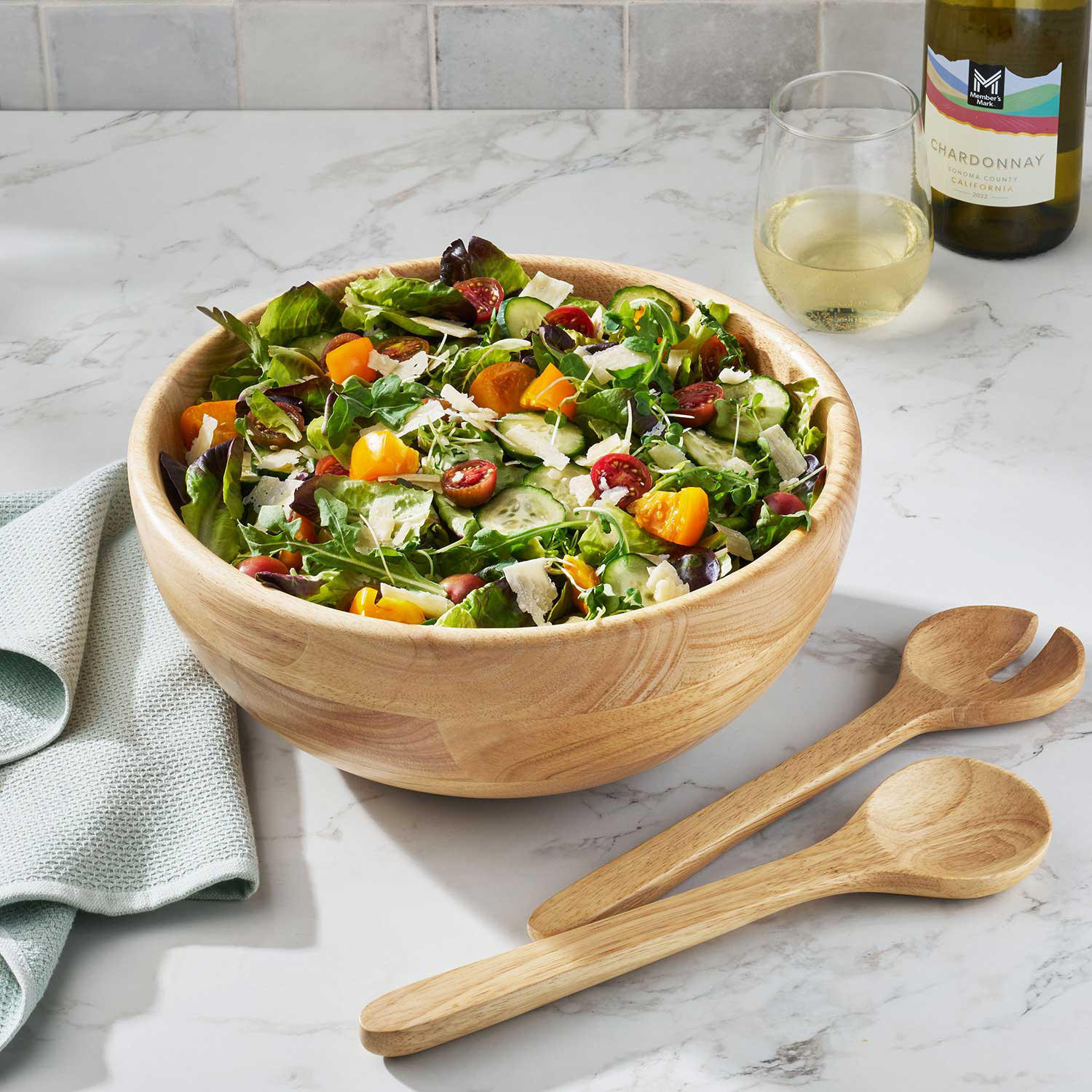Member's Mark Rubber Wood Salad Bowl with Servers | Sam's Club