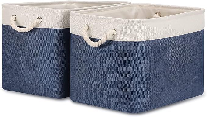 Bidtakay Storage Baskets with Handles for Organizing 16" x 12" x 12" Navy Blue Baskets [2-Pack] S... | Amazon (US)