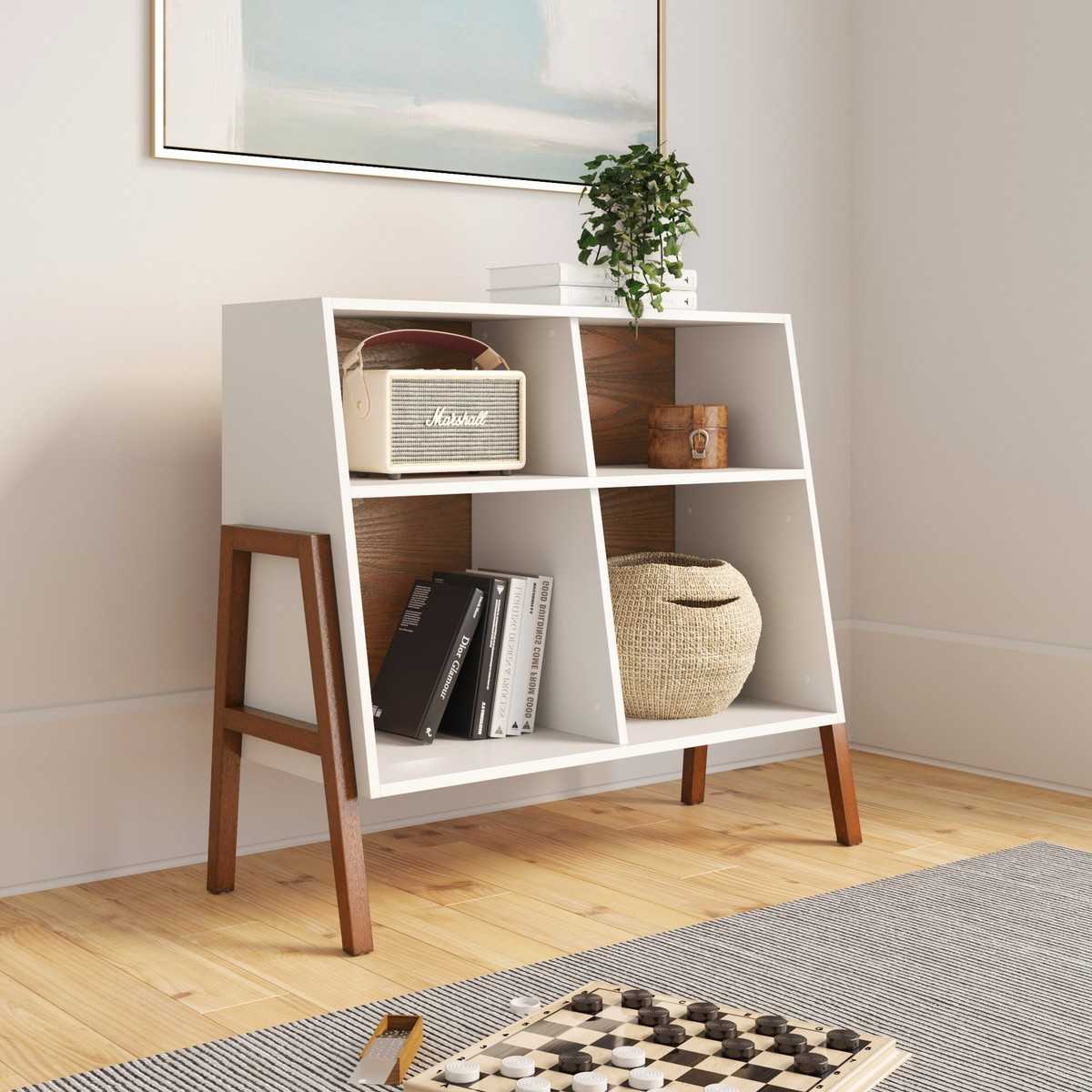 Telos Sideboard Cabinet | 4-Cube Storage | Solid Wood Legs | Nathan James