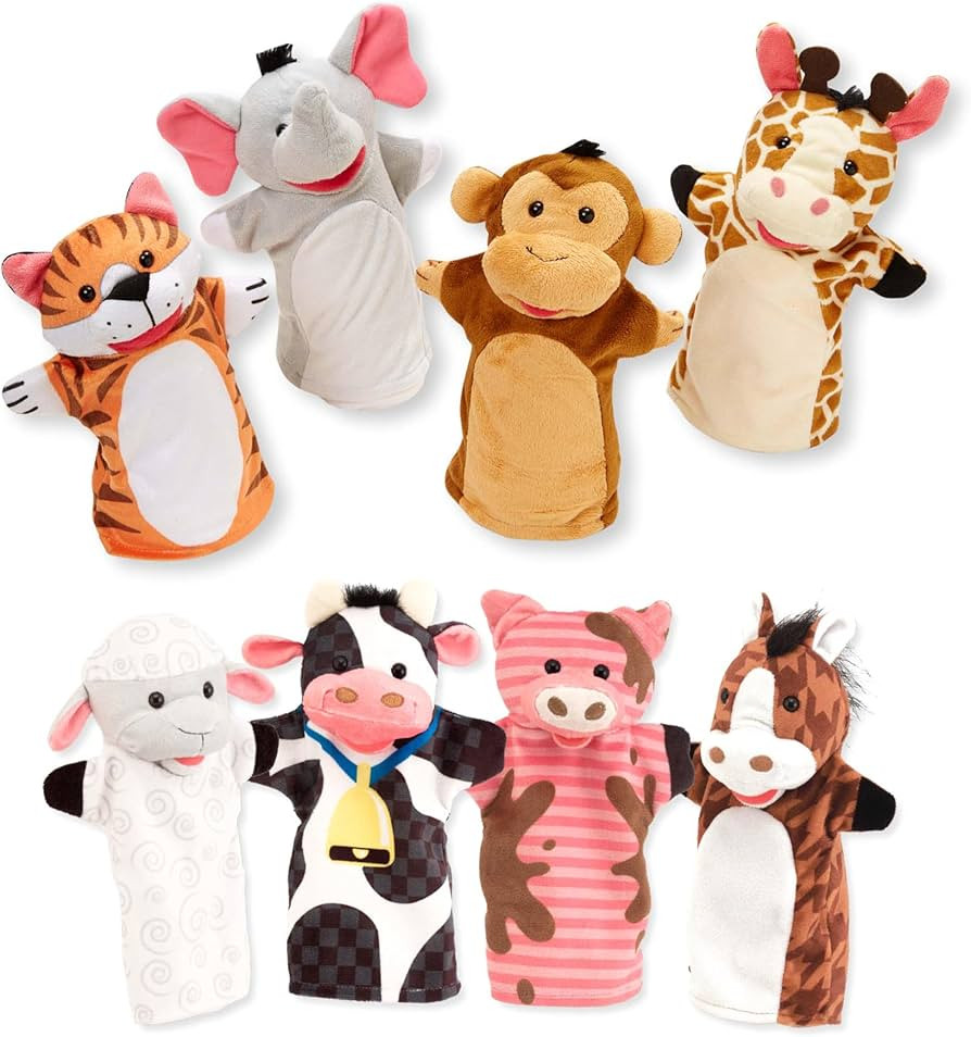 Melissa & Doug Animal Hand Puppets (Set of 2, 4 animals in each) - Zoo Friends and Farm Friends | Amazon (US)