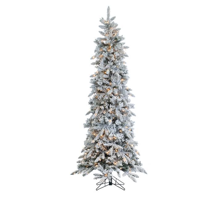 7.5ft/9ft Pre-Lit Flocked Pencil Pine Artificial Christmas Trees | Pottery Barn (US)