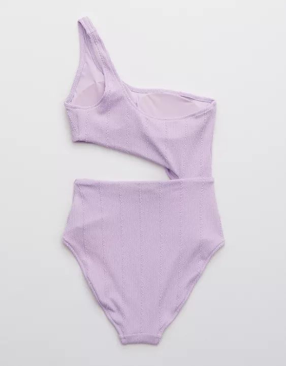 Aerie Crinkle Asymmetrical Cut Out One Piece Swimsuit | American Eagle Outfitters (US & CA)