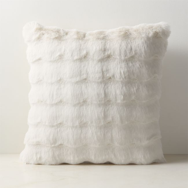 Farleigh Warm White Faux Fur Throw Pillow with Feather-Down Insert 20"x20 | CB2