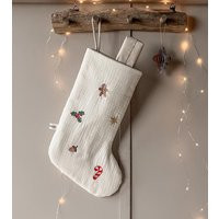 Santa's Boot With Christmas Motifs & Name | Embroidered Stocking Sock Mini Motifs Gingerbread Man, Candy Cane, Star | Etsy (US)