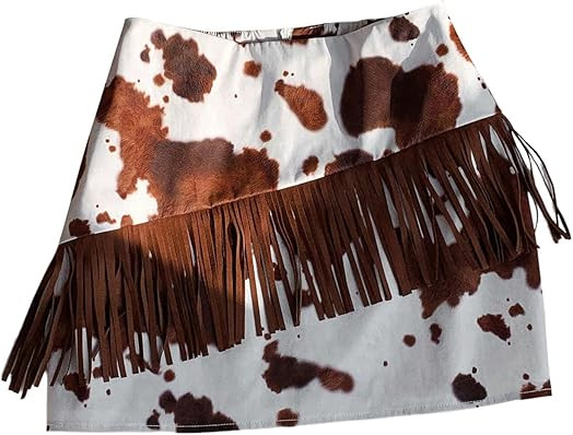 SOLY HUX Women's Cow Print Fringe Mini Skirt Summer Going Out Skirts Western Country Concert Outf... | Amazon (US)
