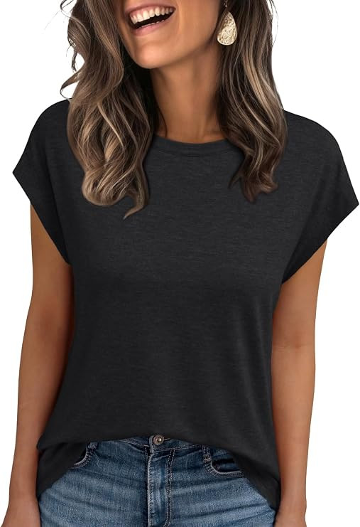 AUTOMET Womens Cap Sleeve Shirts Summer Soft Business Casual Tops for Work Tees | Amazon (US)