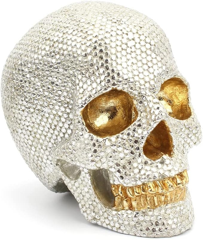 Small Size Human Skull Resin Statue Head Halloween Skull Statue Silver Skull Resin Ornament Sculp... | Amazon (US)