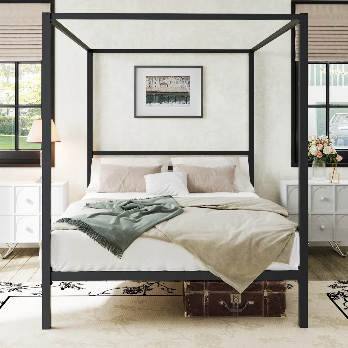 Tabiauea Metal Canopy Platform Bed Frame with Metal Slats, No Box Spring Needed | Wayfair North America
