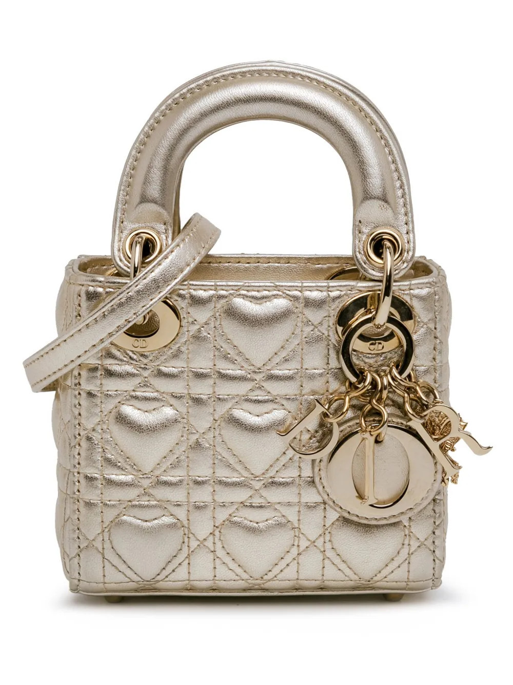 Christian Dior Pre-Owned 2021 Dioramour Mini Metallic Calfskin Cannage Lady Dior satchel - Gold | Farfetch Global