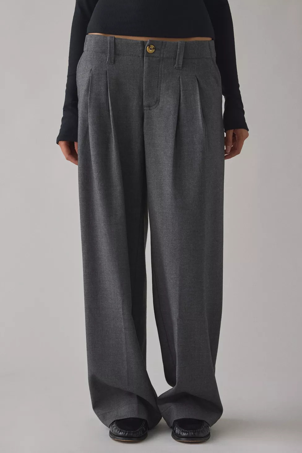 UO Cozy Twill Pleated Wide Leg Trouser Pants | Urban Outfitters (US and RoW)