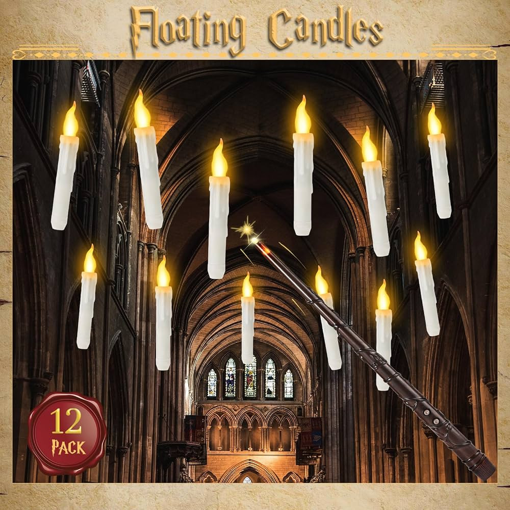 Halloween Decorations, Floating Candles with Wand, 12 PCS Magic Hanging Candles, Flickering Flame... | Amazon (US)