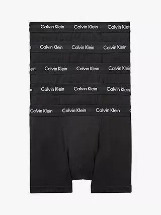 Calvin Klein Regular Cotton Stretch Trunks, Pack of 5, Black | John Lewis (UK)