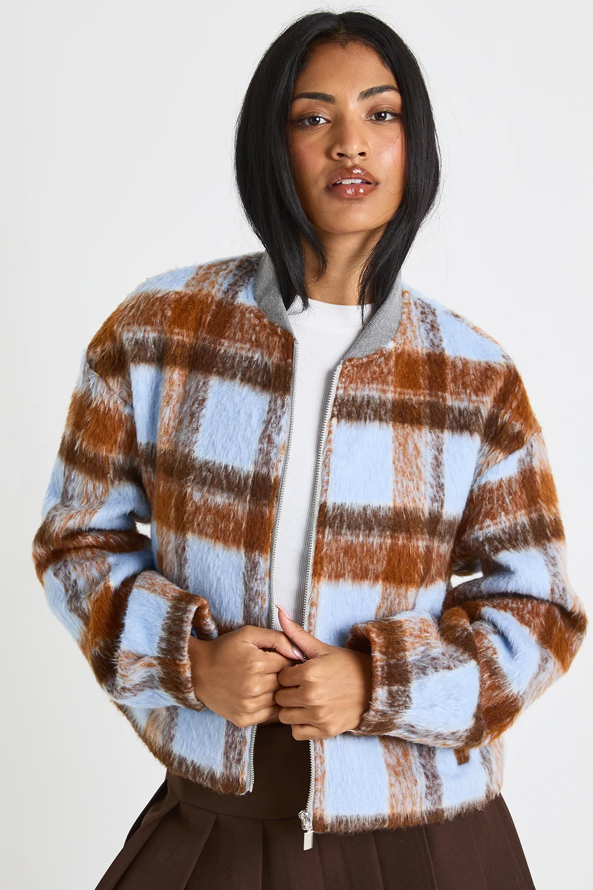 Check Wool Look Bomber Jacket | boohoo (US & Canada)