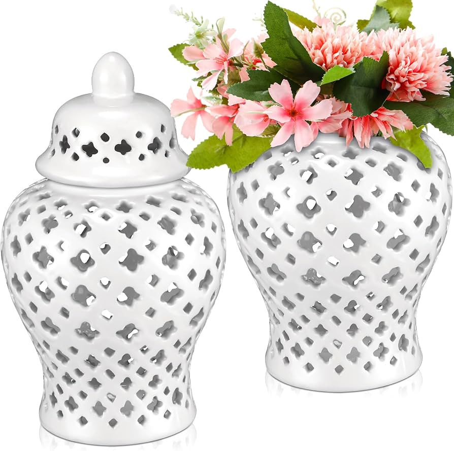 Zhehao 2 Pcs Ginger Jars for Home Decor 8.7 Inch Tall Ceramic Ginger Jar Modern Ceramic Hollow Ou... | Amazon (US)