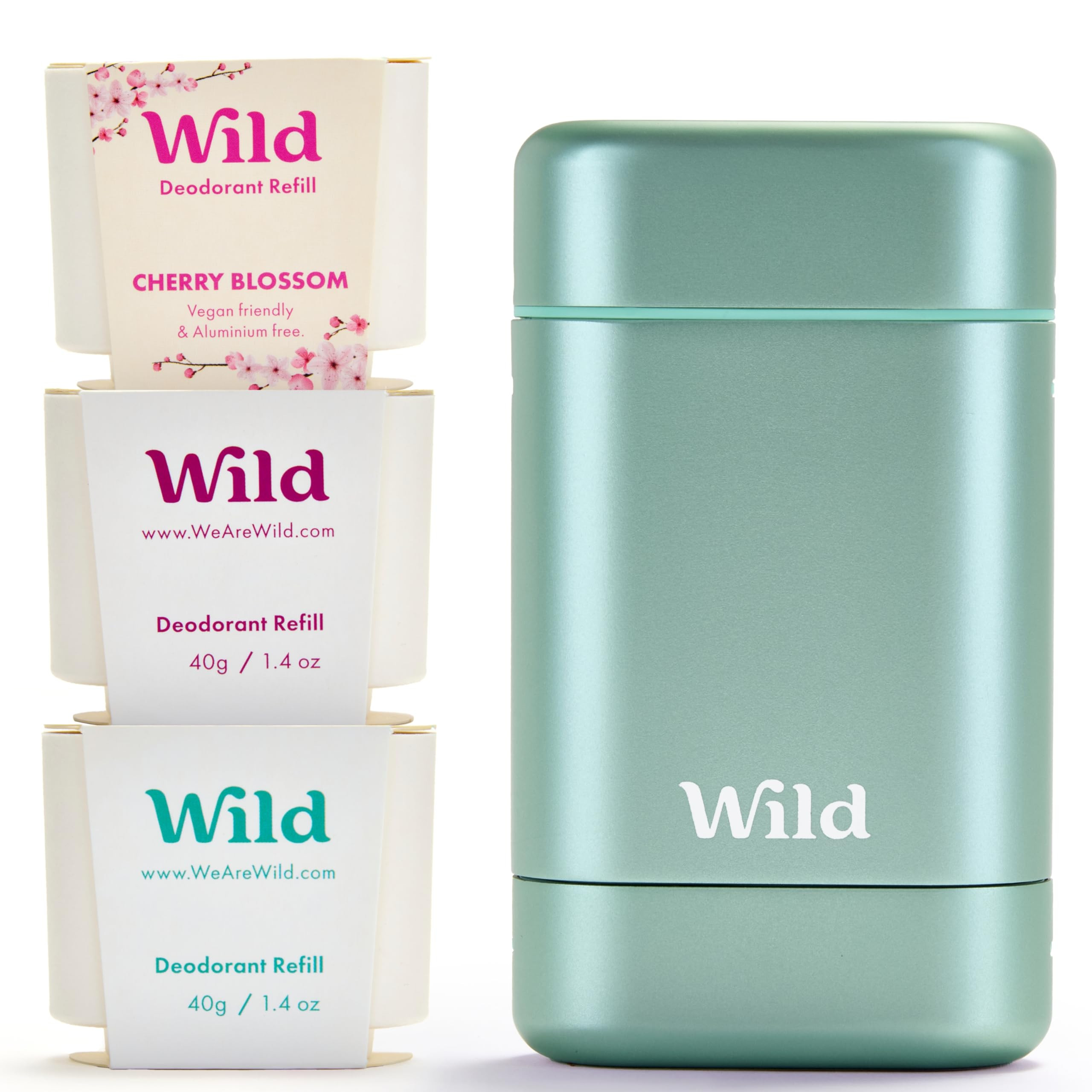 Wild Aluminum Free Deodorant Starter Kit - Refillable Stick Deodorant with Aqua Applicator Case &... | Amazon (US)