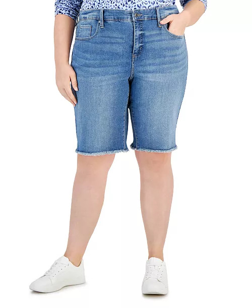 Style & Co Plus Size Denim Raw-Edge Bermuda Shorts, Created for Macy's - Macy's | Macy's