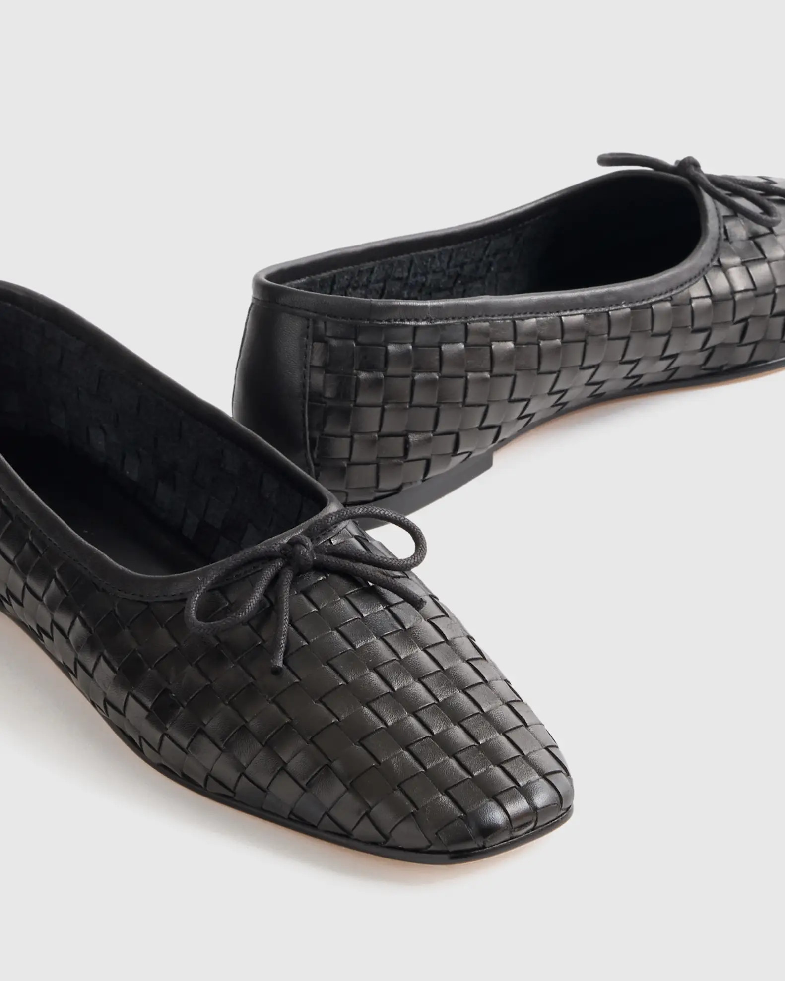 Italian Leather Handwoven Square Toe Ballet Flat in Black | Quince