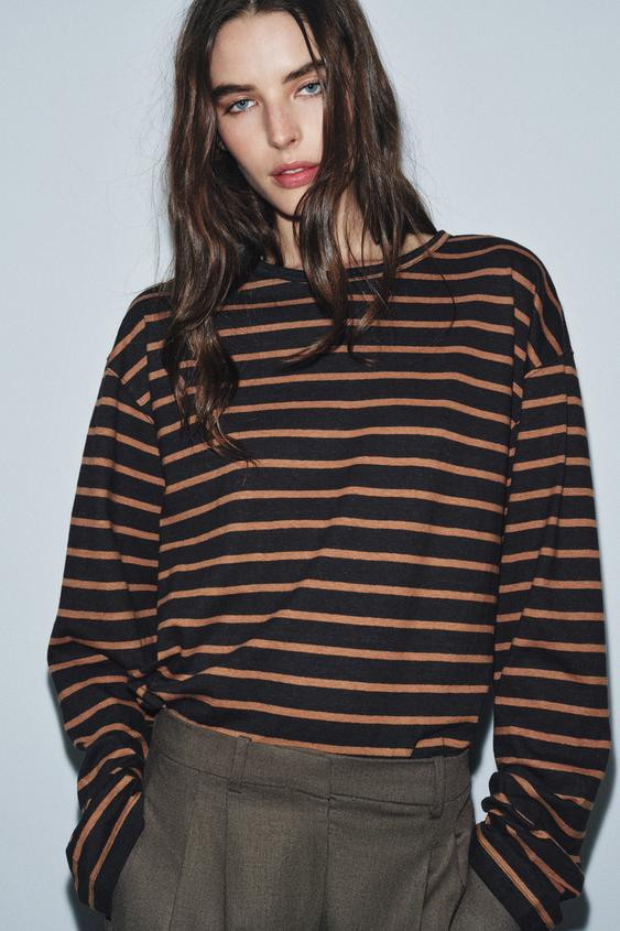 STRIPED LONG SLEEVE T-SHIRT | Zara UK