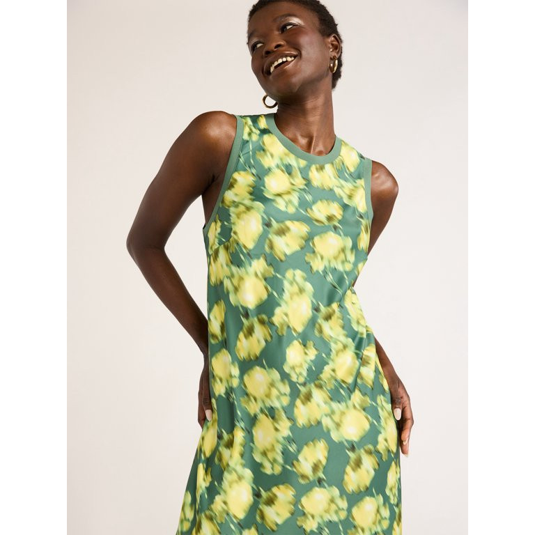 Scoop Women's Crew Neck Satin Midi Tank Dress, Sizes XS-XXL | Walmart (US)