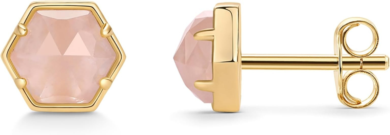 PAVOI 14K Gold Plated Hexagon Gemstone Stud Earrings for Women | Natural Birthstone Earring Pair | Amazon (US)