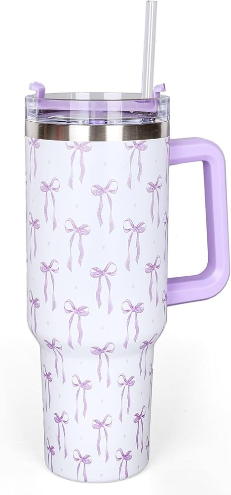 Whaline 40oz Purple Bow Tumbler with Handle Straw and Lid Bow-Knot Travel Coffee Tumbler Cup for ... | Amazon (US)