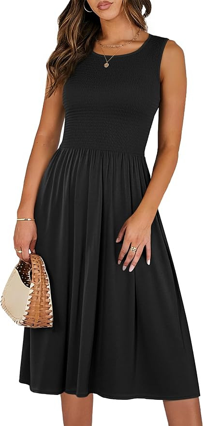 ANRABESS Womens Smocked Summer Sleeveless Midi Dresses | Amazon (US)