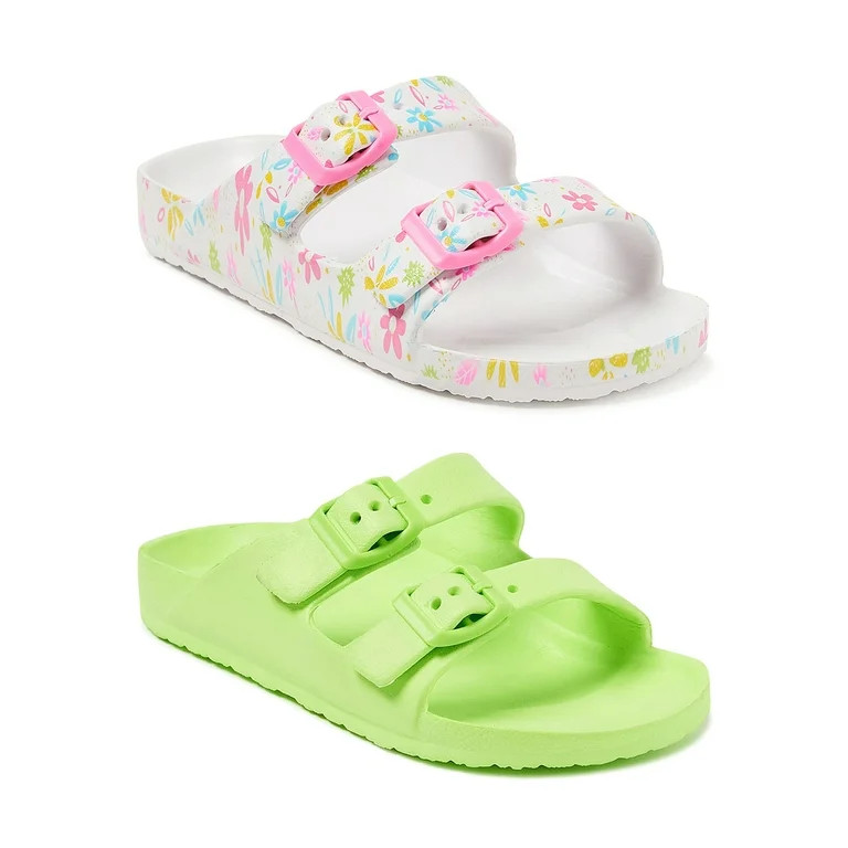Wonder Nation Girls Lime Green & Floral EVA Beach Footbed Sandals, 2 Pack | Walmart (US)