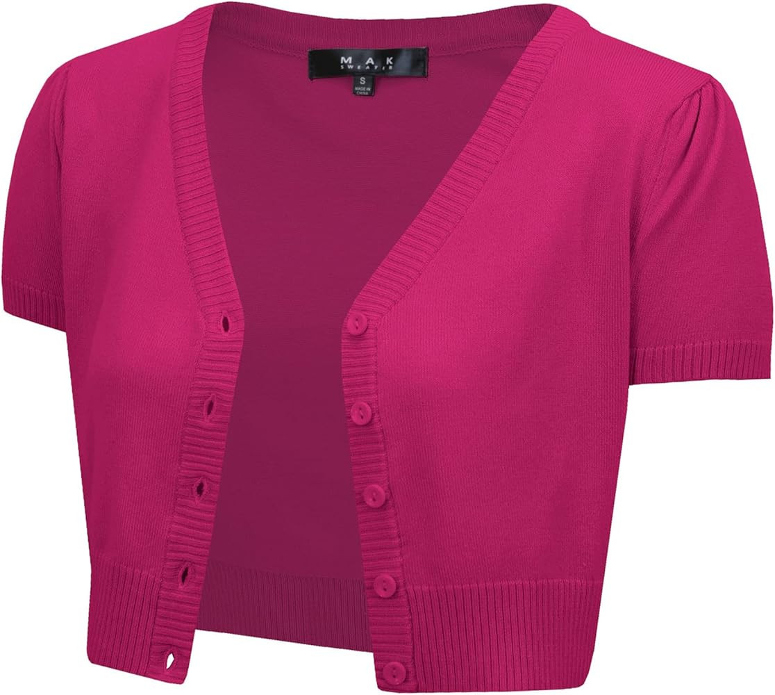 YEMAK Women's Cropped Bolero Cardigan – Short Sleeve V-Neck Basic Classic Casual Button Down Kn... | Amazon (US)