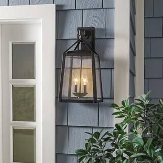 Blakeley Transitional 2-Light Black Outdoor Wall Lantern with Beveled Glass | The Home Depot