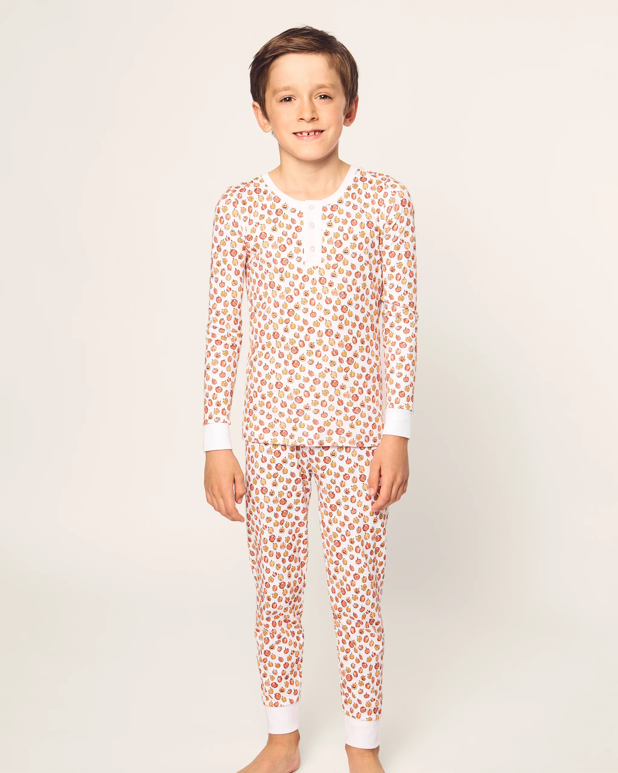 Kid's Pima Snug Fit Pajama Set in Pumpkin Patch | Petite Plume