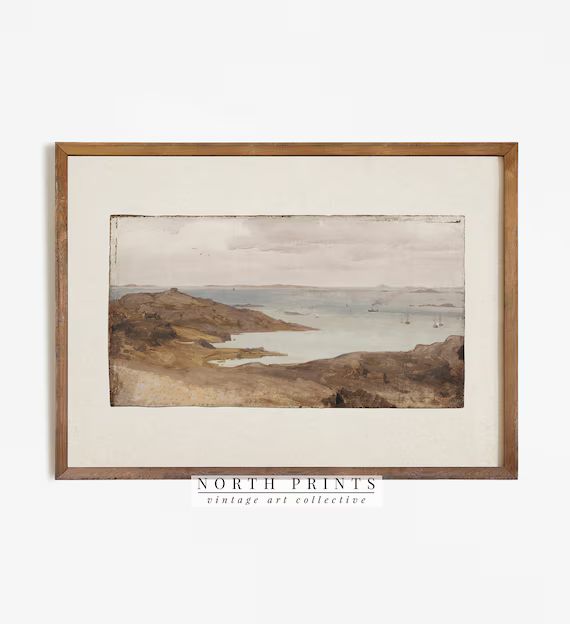 Rustic Coastal Print  Vintage Seascape Scenery Painting  | Etsy | Etsy (US)