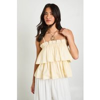boohoo Women's Ruffle Layered Cami Top in Lemon | Size: 2 | Denim/Cotton/Linen | boohoo (US & Canada)