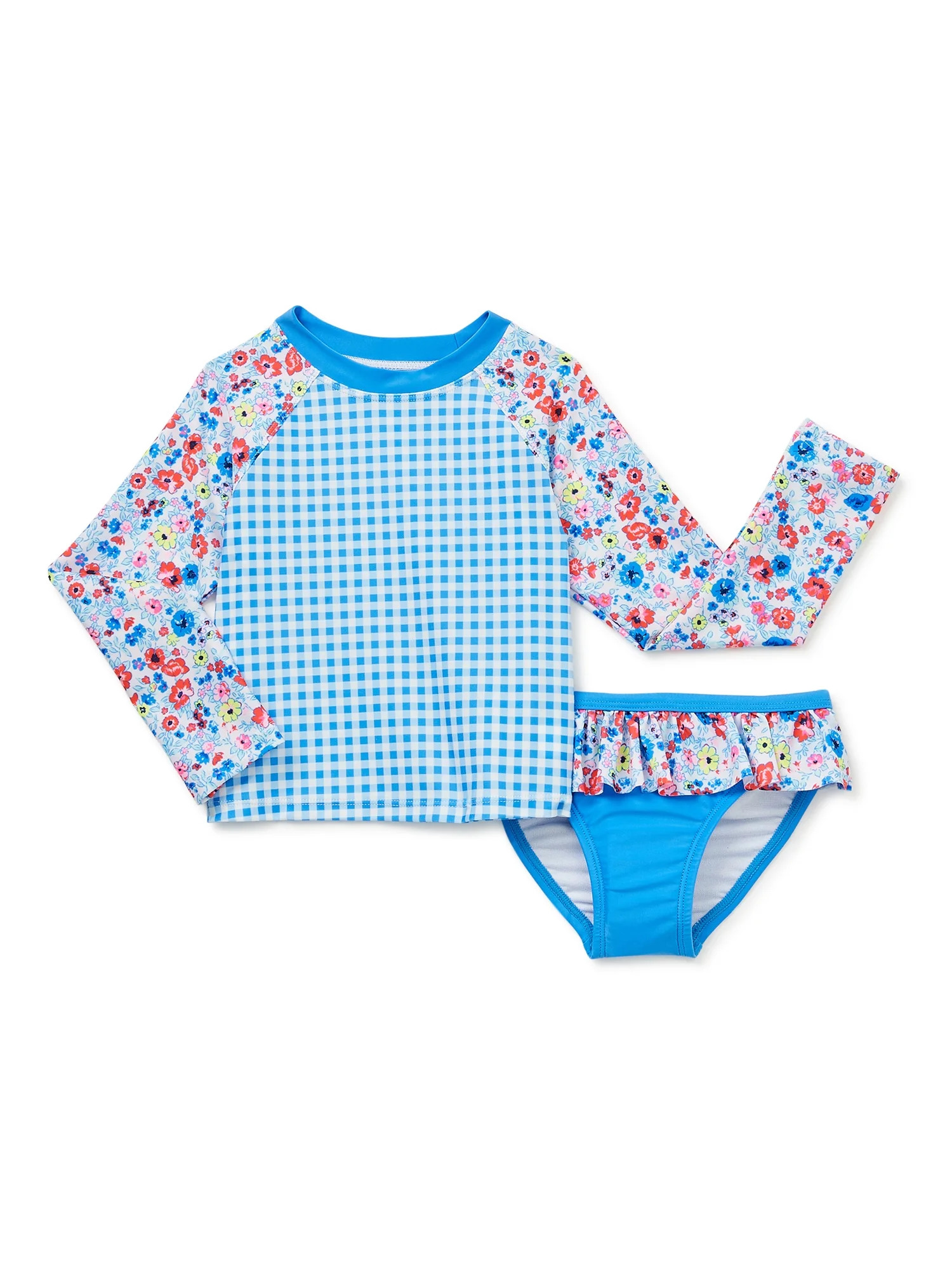 Wonder Nation Toddler Girl Gingham Rashguard Swim Set, 2-Piece, Sizes 12M-5T - Walmart.com | Walmart (US)