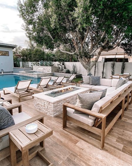 Our outdoor patio..love this chic yet modern set! We have the matching sectional, chaises, dining table and bar…and it is beautiful. The color driftwood 

#LTKhome #LTKfamily #LTKSeasonal