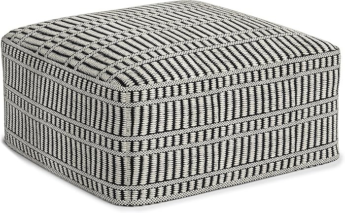 SIMPLIHOME Safford Square Pouf - 20 inch Wide Upholstered PET Polyester Ottoman in Black and Whit... | Amazon (US)