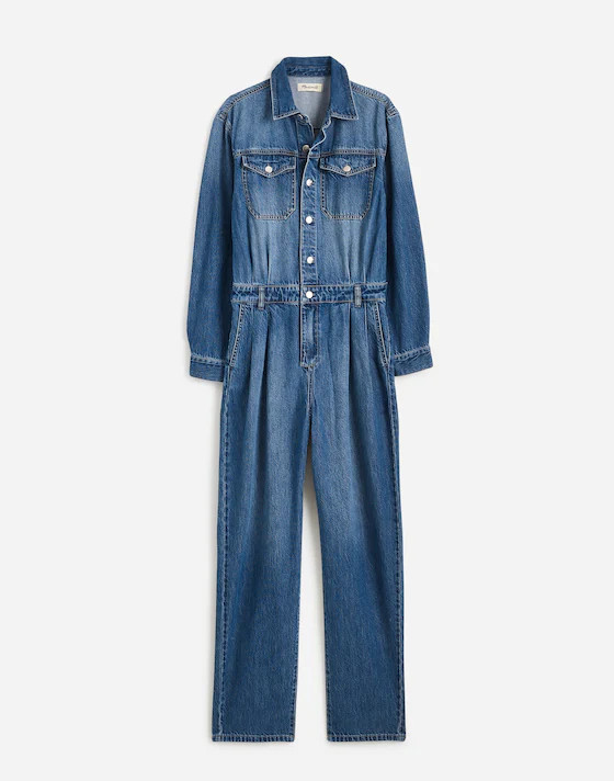Pleated Barrel-Leg Jumpsuit in Baywood Wash: Airy Denim Edition | Madewell